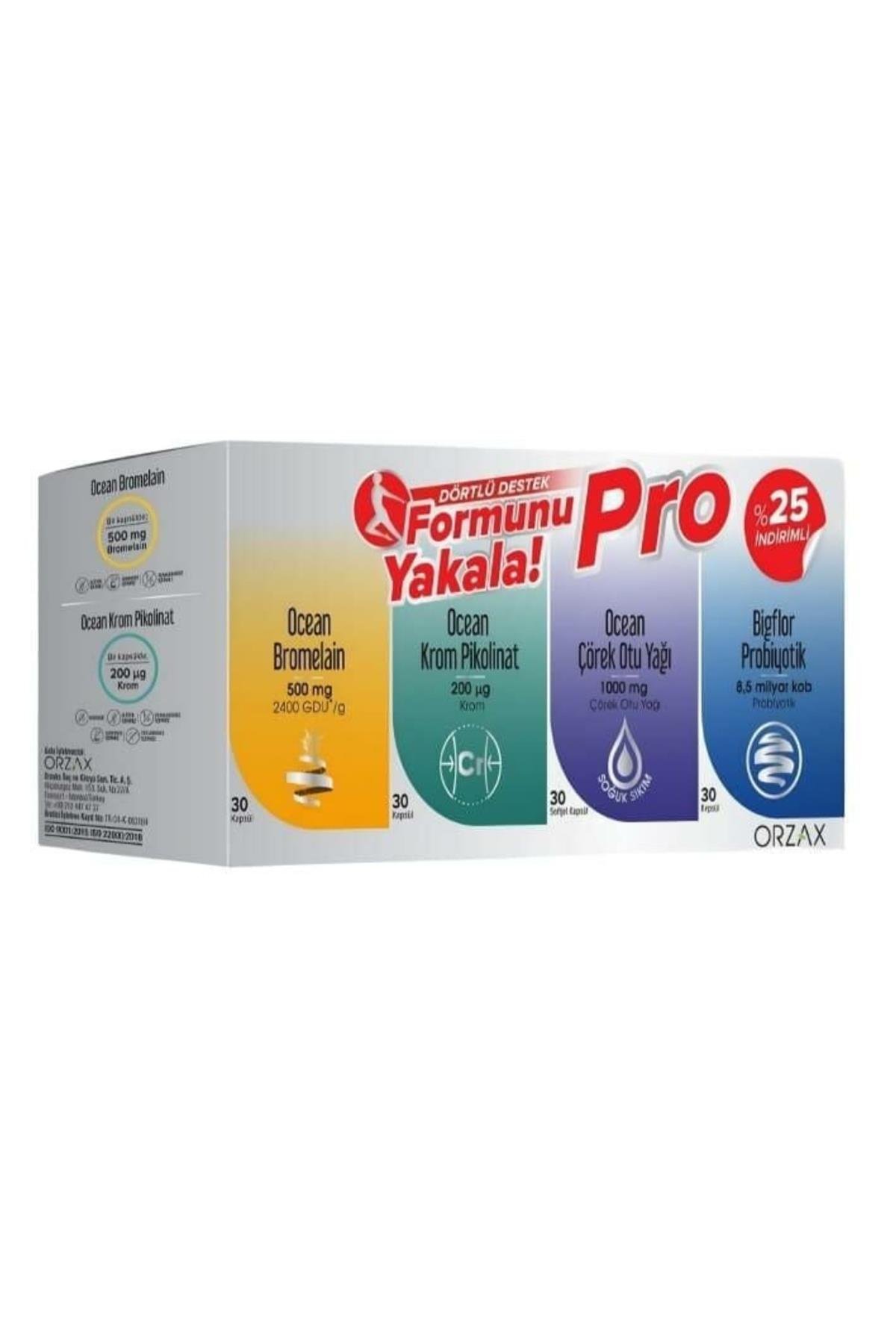 Ocean Formunu Yakala 4`lü Set 30 Kapsül - Bromelain + Krom Pikolinat + Çörek Otu Yağı + Bigflor Probiyotik
