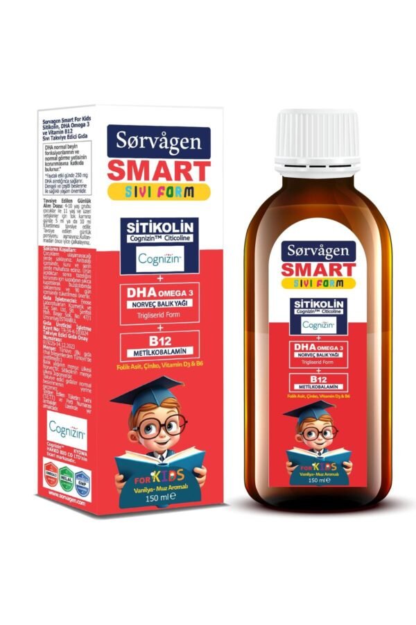 Sorvagen Smart Kids Sıvı Form Sitikolin Dha Omega 3 Norveç Balık Yağı ve B12 150 ml