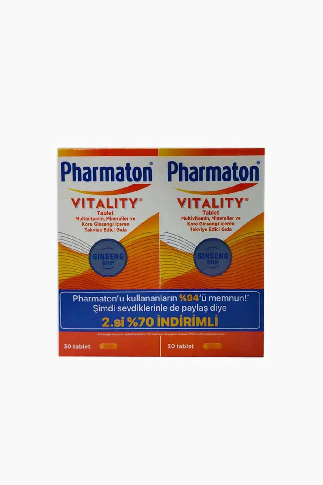 Pharmaton Vitality 30 Tablet Avantajlı 2`li Paket - 2.Si %70 İndirimli